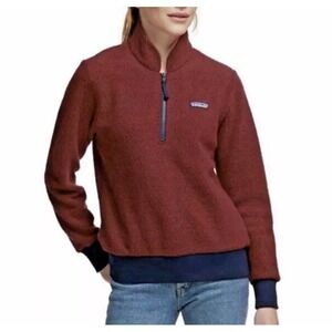 Patagonia Womens Woolyester Fleece Pullover Wool Blend Brown Blue  1/4 Zip Large
